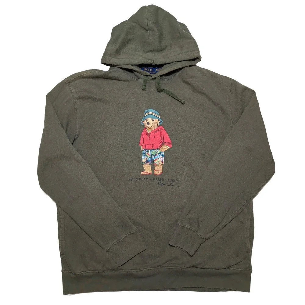 POLO RALPH LAUREN Beach Bear Pullover Hoodie Jacket Olive Green XLT XL Tall
